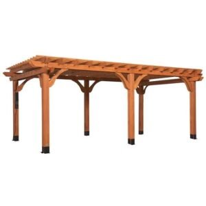20 x 12 ft Light Brown Cedar Pergola with Electric Outlets