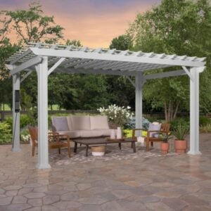 14 x 12 ft Classic Steel Pergola with Sail Shade Canopy