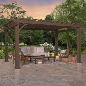 14 x 12 ft Traditional Steel Pergola with Sail Shade Canopy