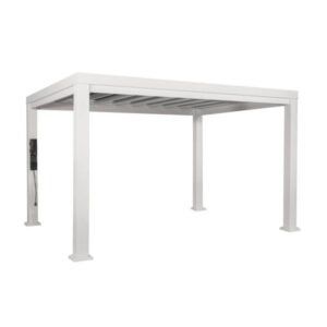 14 x 10 ft Modern White Steel Pergola with Sail Shade Canopy