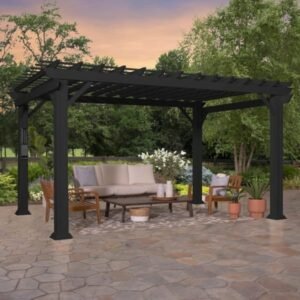 14 x 10 ft Traditional Steel Pergola with Sail Shade Canopy