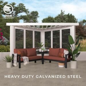 8 x 8 ft White Steel Cabana Pergola with Conversation Seating