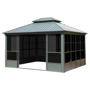 12 x 14 ft Hardtop Aluminum Gazebo with Galvanized Steel Roof and Sliding Doors