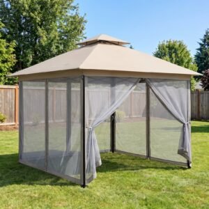 Pop-Up Canopy Gazebo 10 x 10 ft with Mesh Netting, Sand